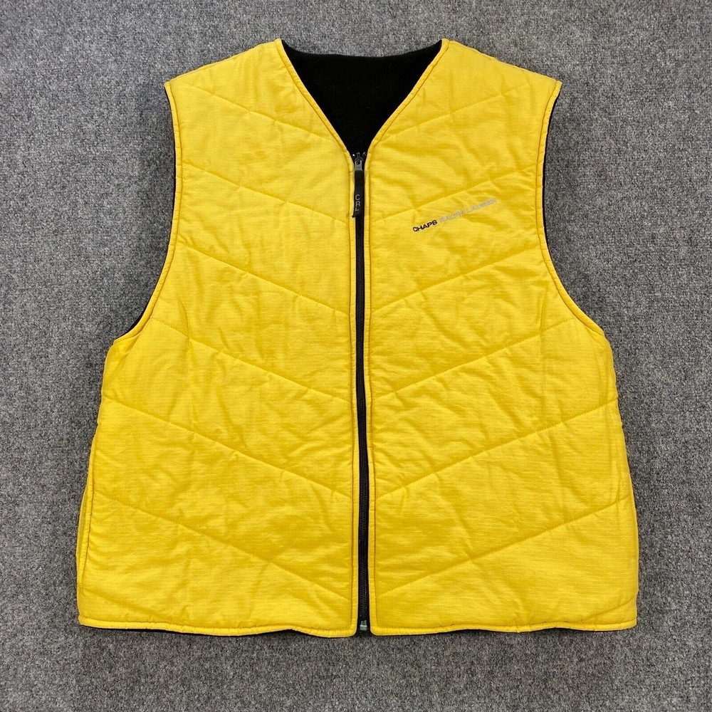VINTAGE Chaps Ralph Lauren Reversible Vest Jacket Adult XL Black Yellow Fleece